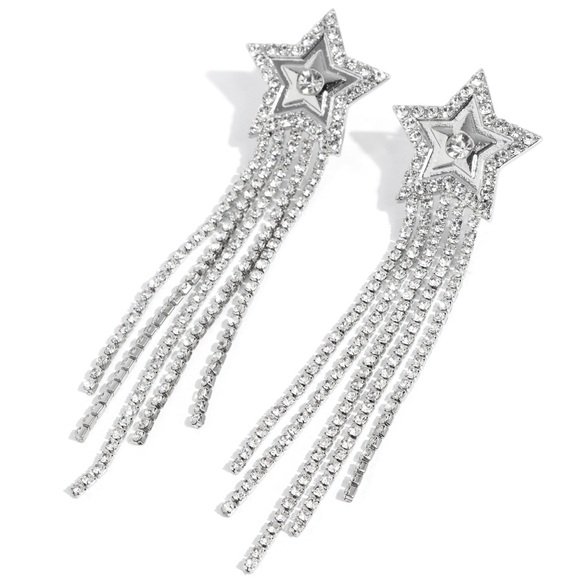 NWT Silver Star Tassel Earrings - Picture 3 of 4